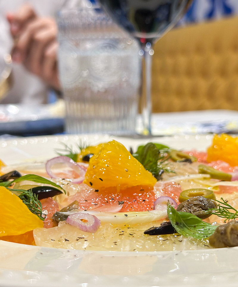 Sicilian citrus salad of orange and grapefruit with red onion, olives and herbs at Mandorla Sicilian Bistrot, Chiang Mai