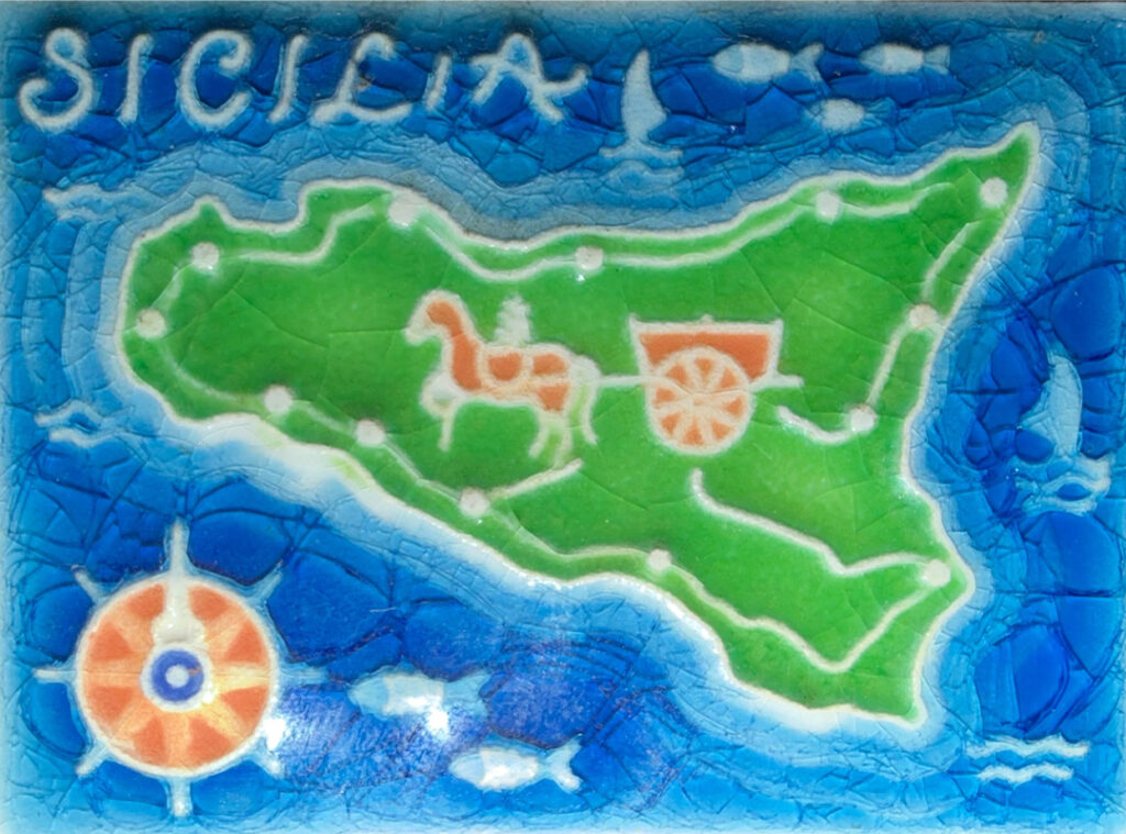 Hand painted ceramic map of Sicily